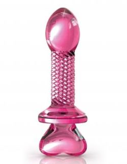 Icicles No 82 Hand Blown Glass Butt Plug Ribbed Pink main